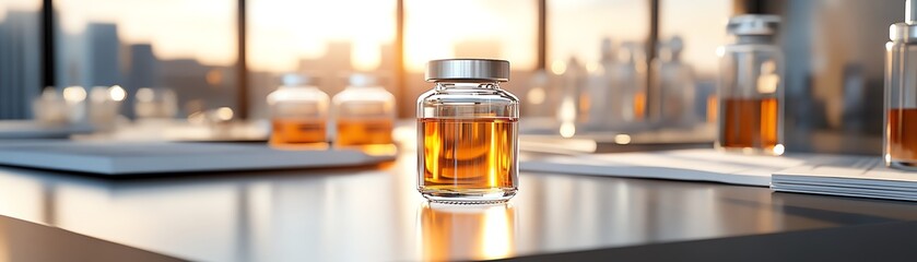 A detailed rendering of the first insulin vial displayed in a museum setting