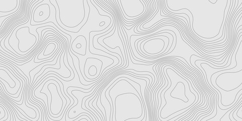 Topographic terrain map patterns vintage outdoors style abstract wavy line grey background, contour line style mountain relief cartography stylized height of the lines map geographic background.