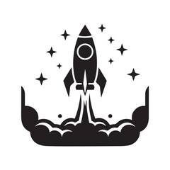 Retro rocket launch silhouette vector illustration
