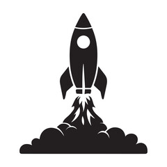 Retro rocket launch silhouette vector illustration
