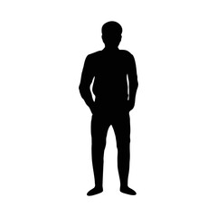 A silhouette of a young man standing casually with hands in pockets, exuding confidence and style