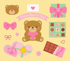 Cute Valentine's Day with Teddy Bear and Chocolate