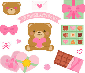 Cute Valentine's Day with Teddy Bear and Chocolate