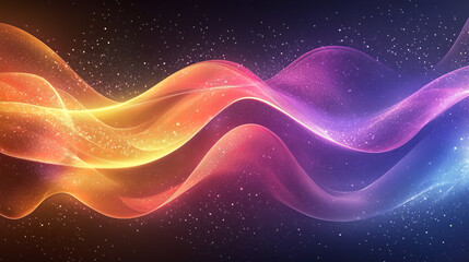 Colorful abstract waves with holographic neon effect and sparkles