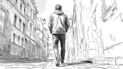 sketch, hand drawn, walking, drawing, vector, boy, 