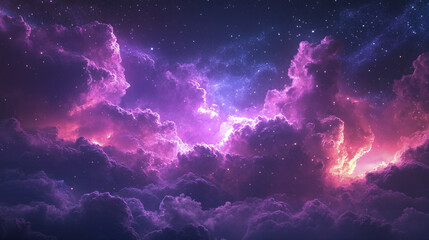 Obraz premium vibrant purple metaverse space background filled with glowing clouds and stars