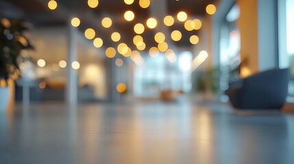 blurred view of empty open space office with abstract light bokeh
