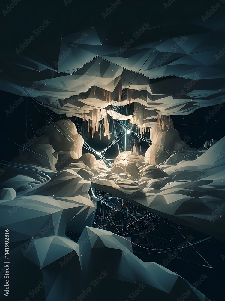 Poster abstract polygonal space low poly dark background with connecting dots and lines connection structur