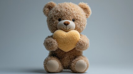 Obraz premium Cute teddy bear holding a heart-shaped cushion