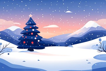 Winter Wonderland with Christmas Tree and Snow-covered Path