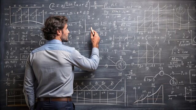 Mathematician solving complex equations on a chalkboard, math, mathematics, mathematician, solving, complex