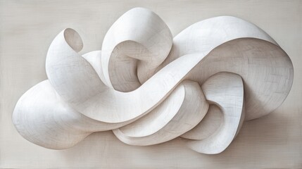 Abstract Wooden Sculpture in White Tones