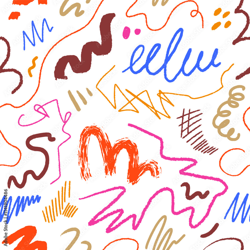 Poster abstract scribble pattern. seamless design with colored doodles, freehand brushstrokes, lines. textu