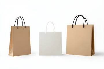 Elegant Shopping Bag Mockups with Paper Package Isolated on White Background for Stylish Presentation