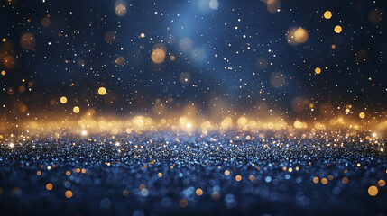 Obraz premium Shimmering abstract background with golden and blue bokeh lights