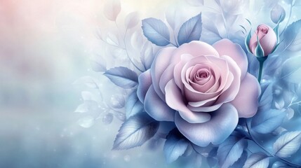 Serene Pastel Rose with Delicate Blue Foliage