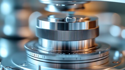 Closeup view of a metallic scientific instrument component