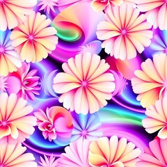 Obraz premium Neon Dream Flowers: Psychedelic Floral Pattern