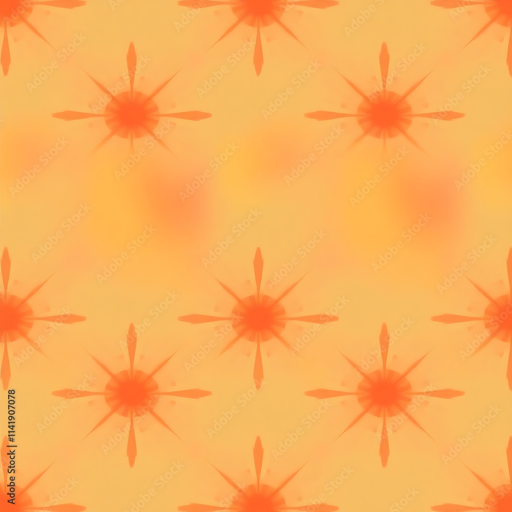Poster orange starburst pattern: a seamless repeating pattern of orange and red starbursts on a soft yellow