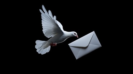White dove with letter, soaring through a blue sky, a symbol of peace and hope
