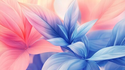 Fototapeta premium Pastel Pink and Blue Leaves Softly Intertwined