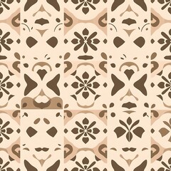 Fototapeta premium Beige and Brown Tile Pattern: A captivating seamless pattern with a sophisticated beige and brown color scheme. The design features intricate tile shapes and floral motifs.