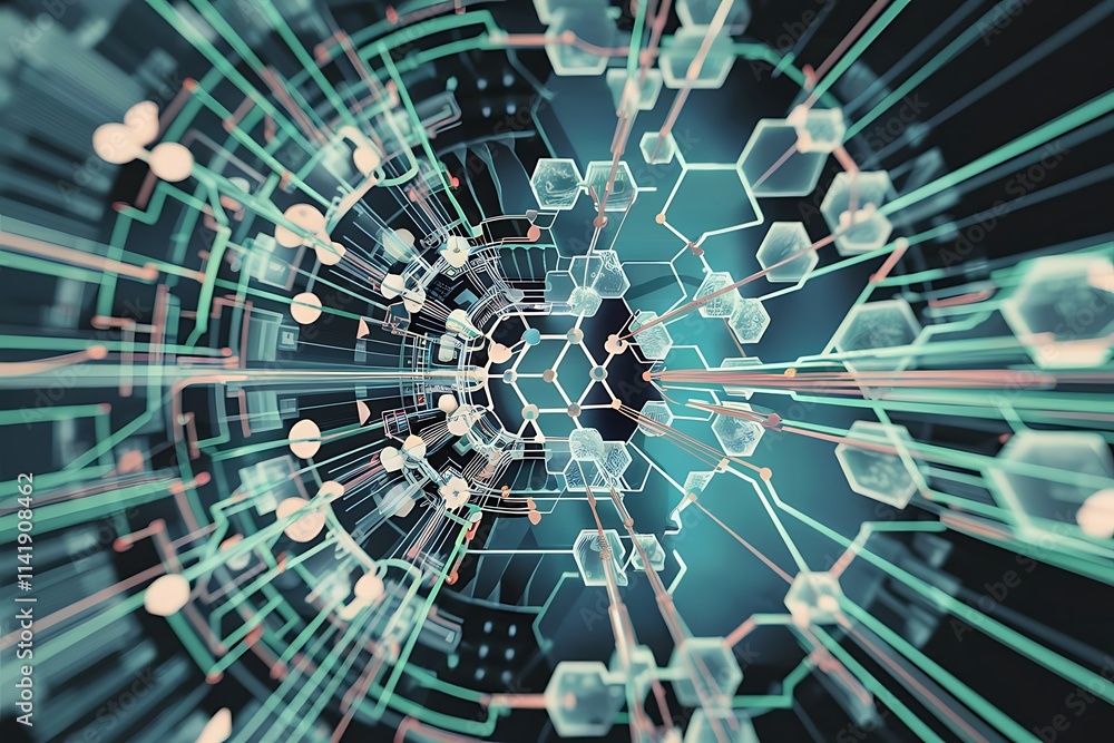 Poster science network pattern connecting lines and dots technology hexagons structure or molecular connect