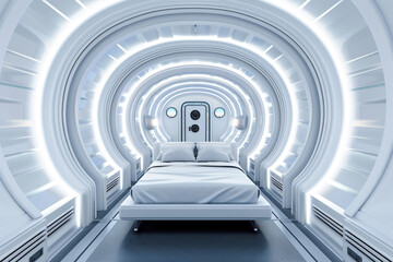 Modern Space Capsule Bedroom with Private Pods in Clean White Design