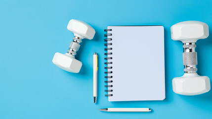 Top-Down View of a Fitness Planner Notebook and Pen
