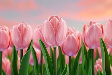 Fototapeta premium Beautiful Tulips Blooming in a Garden at Sunset