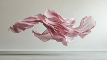Pink Fabric Swirling in Empty Room Space