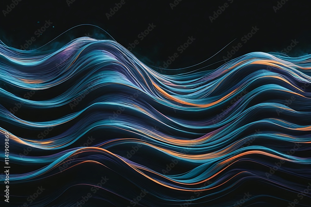 Aufkleber colorful abstract wave lines running horizontally on dark background digital world ai generated imag