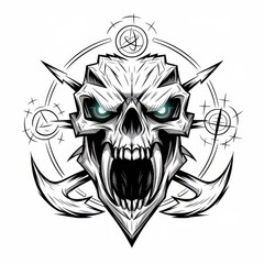 Fototapeta premium Glowing Eyed Skull Encircled By Symbolic Designs