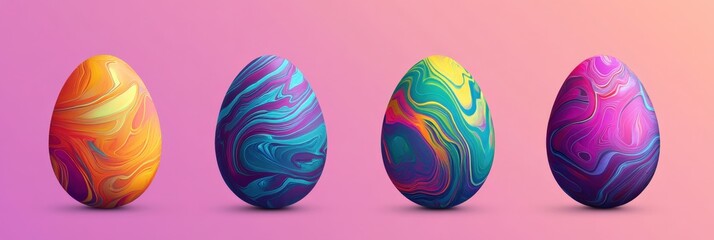 Obraz premium This vibrant image showcases beautifully marbled Easter eggs in bright colors against a soft gradient background.