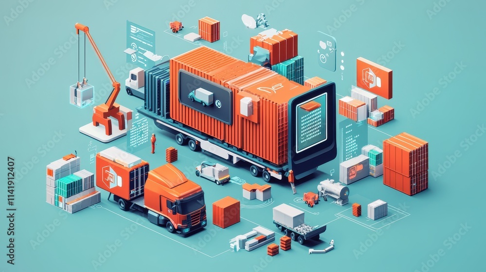Poster digital interface showcasing ai driven solutions for logistics and supply chain management efficienc