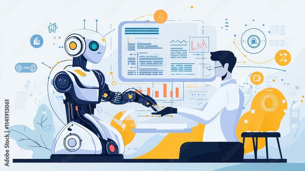 Poster modern automation and ai-driven systems in a factory with human-robot collaboration