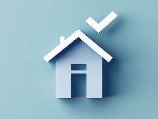 Minimalist house-shaped icon with a checkmark above it, representing loan approval 