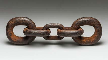 Obraz premium Vintage Iron Chain Link Isolated on a Neutral Background, Showcasing Rust and Textural Details, Perfect for Illustrating Strength, Connection, and Resilience Themes in Design Projects