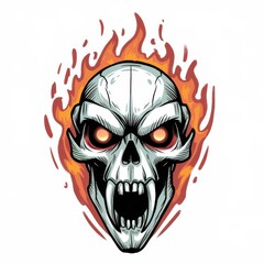 Fiery Skull With Glaring Eyes Roaring In Flames