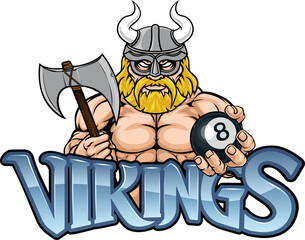 Viking Pool 8 Ball Billiards Mascot Cartoon