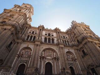 Wall of cathedral in Malaga city in Spain