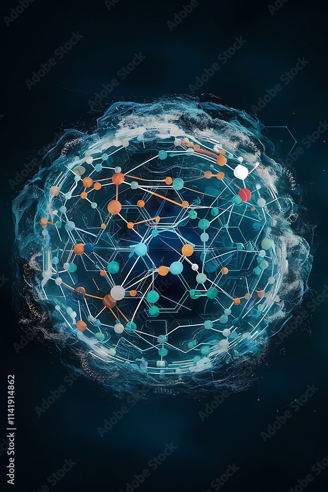 Poster science network pattern connecting lines and dots technology hexagons structure or molecular connect