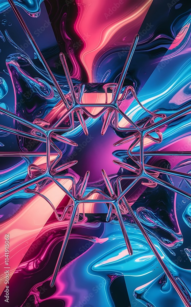 Aufkleber motion concept neon shiny lines on liquid color gradients abstract backgrounds dynamic shadows and l