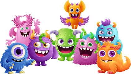Cute Monsters or Aliens Friends Cartoon Characters