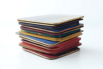 Pack of playing cards stacked on white background