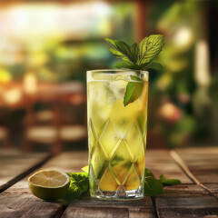 A Summer Cocktail on a Rustic Wooden Table