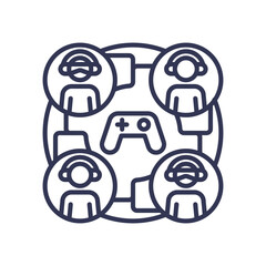 Four people connected through gaming, symbolizing community engagement and collaboration.