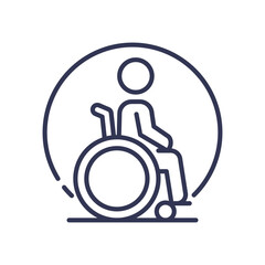 Line art of a person in a wheelchair, symbolizing accessibility and inclusivity.