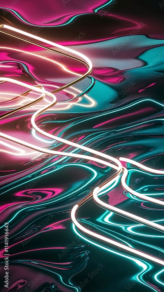 Aufkleber motion concept neon shiny lines on liquid color gradients abstract backgrounds dynamic shadows and l