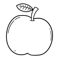Hand drawn doodle apple with leaf on white background.